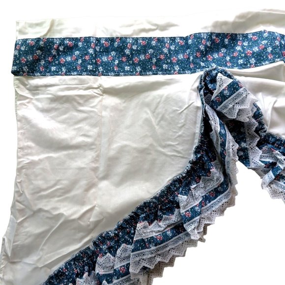 Vintage Floral Lace Curtain Valance White Blue Gathered 29"x 72" Cottage Country - Picture 9 of 13